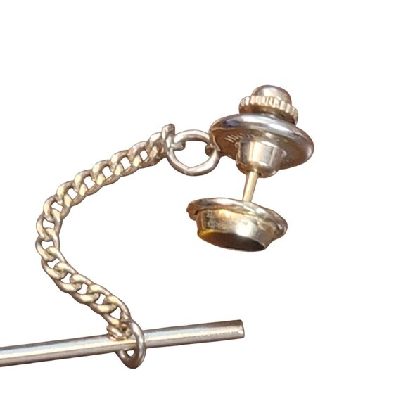 Vintage Hickok Round Tigers Eye Tie Tack With Chain and Bar Gold Tone - Picture 4 of 8